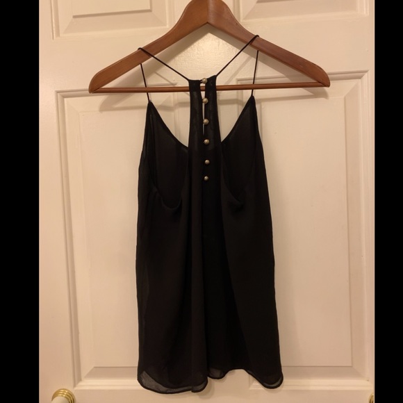 Black silk crepe-like high neck strapless top with button back - Picture 2 of 3